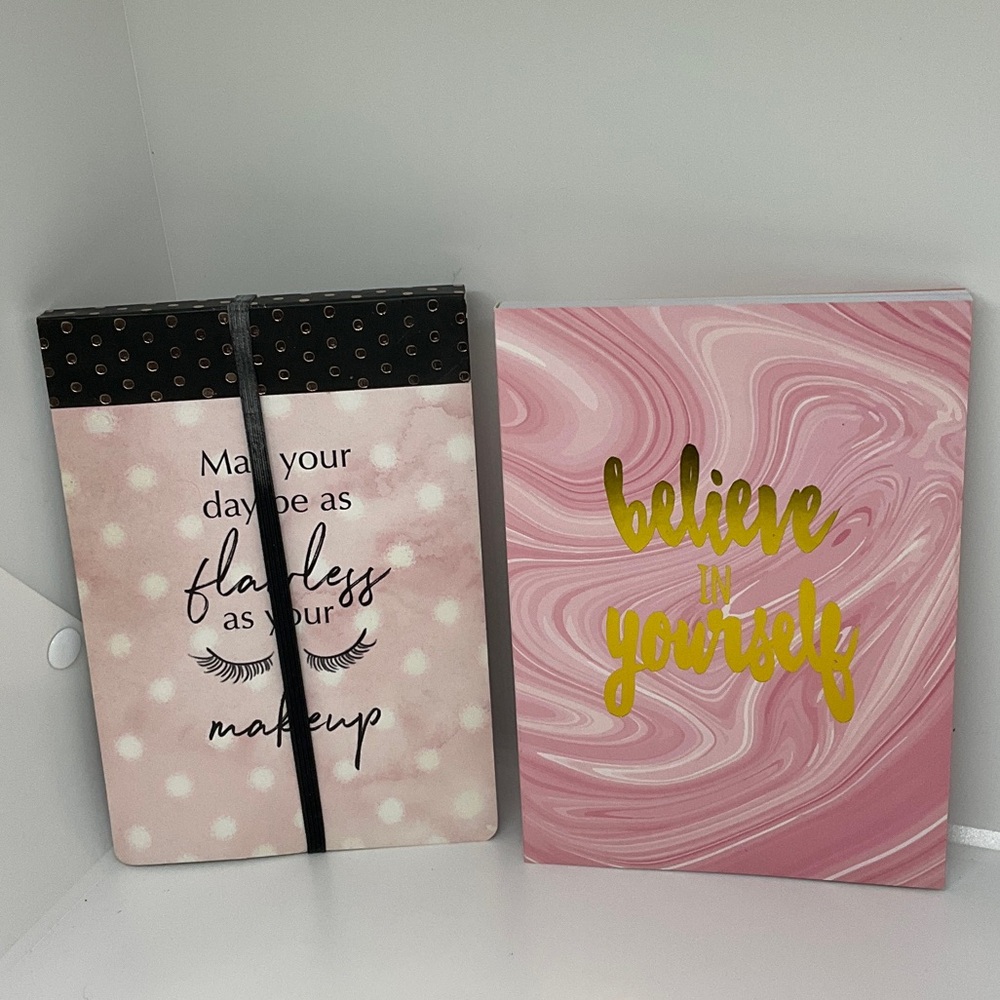 Pink swirl design ‘Believe in Yourself' OR Polka Dot Notebook EACH